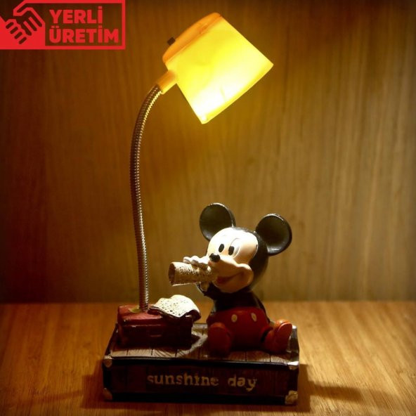 Mickey Mouse ve Minnie Mouse Sarı Pembe Işıklı Masa Gece Lambası Biblo Hediye Seti - 2