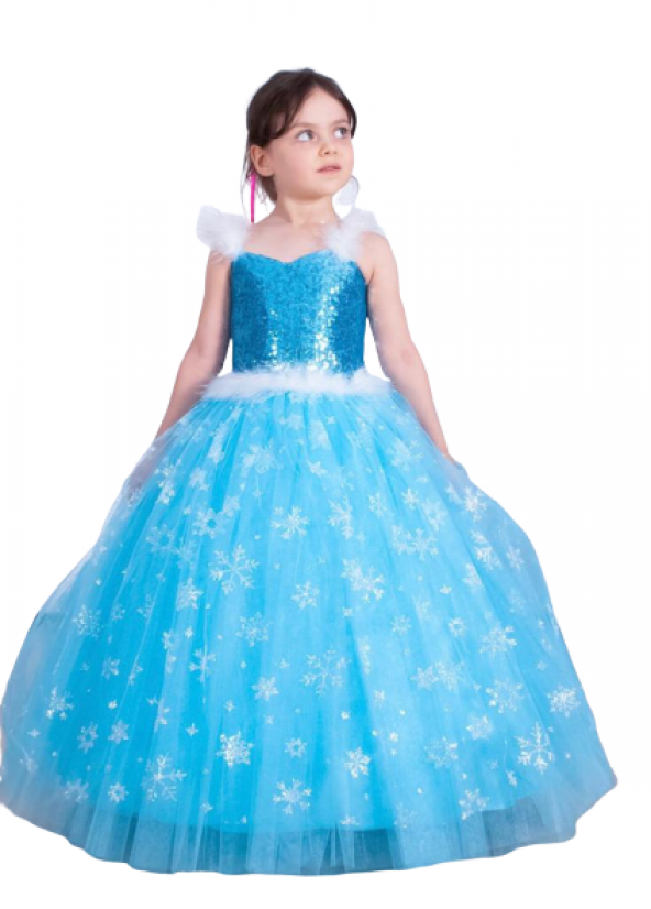 Elsa Frozen Resimsiz Gelinlik Abiye Tarlatanlı Kostüm
