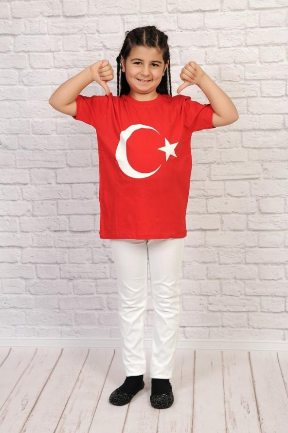 23 NİSAN-TÜRK BAYRAĞI-AY-YILDIZ BASKILI ERKEK-KIZ TİŞÖRT