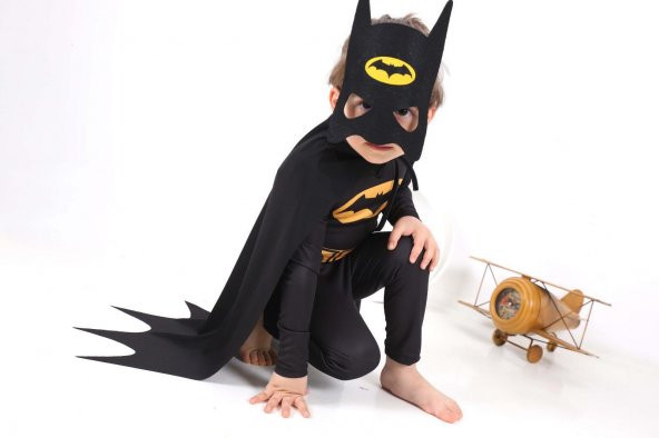 Batman Çocuk Kostümü - Maskeli Pelerinli Batman Kostümü Betmen - 2