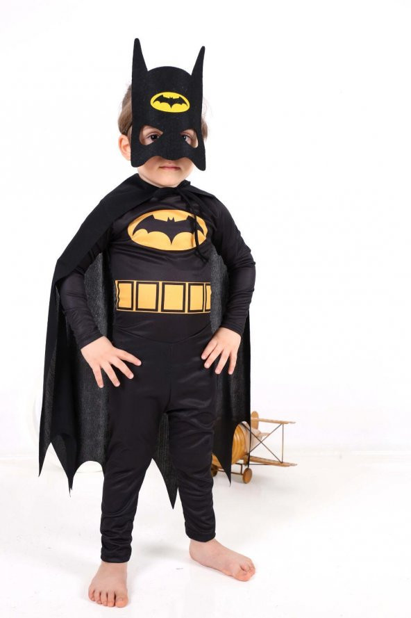 Batman Çocuk Kostümü - Maskeli Pelerinli Batman Kostümü Betmen - 3