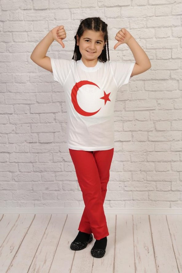 23 NİSAN-TÜRK BAYRAĞI-AY-YILDIZ BASKILI ERKEK-KIZ TİŞÖRT - Resim 3