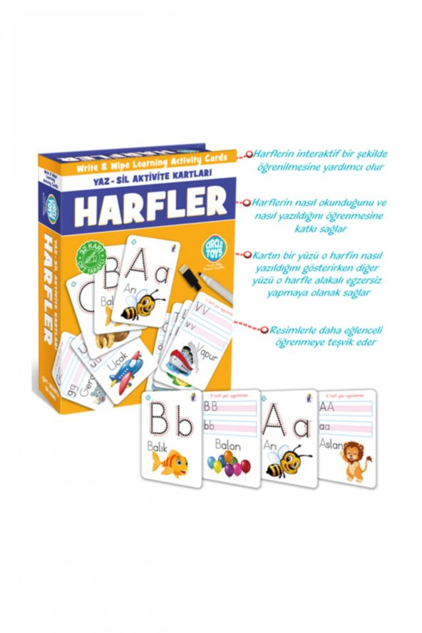 Harfler - Yaz Sil Aktivite Kartları Çift Taraflı 32kart