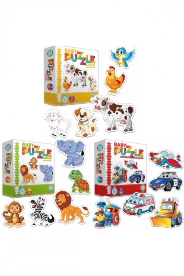 Circle Toys 3lü Araçlar Ve Hayvanlar Bebek Eğitici Puzzle Seti