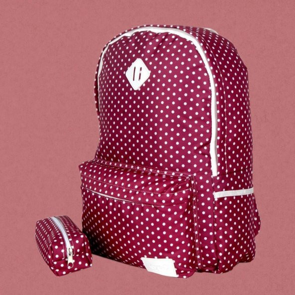 Eye Q Pembe Beyaz Puantiyeli Okul Ve Seyahat Sırt Çantası Kalemlik Hediyeli - 2
