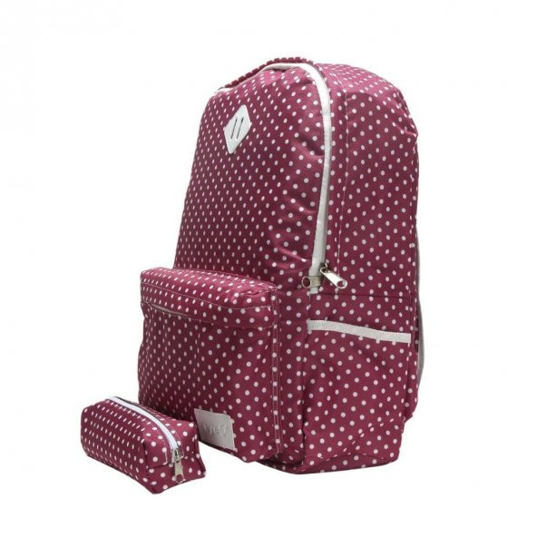 Eye Q Pembe Beyaz Puantiyeli Okul Ve Seyahat Sırt Çantası Kalemlik Hediyeli - 3