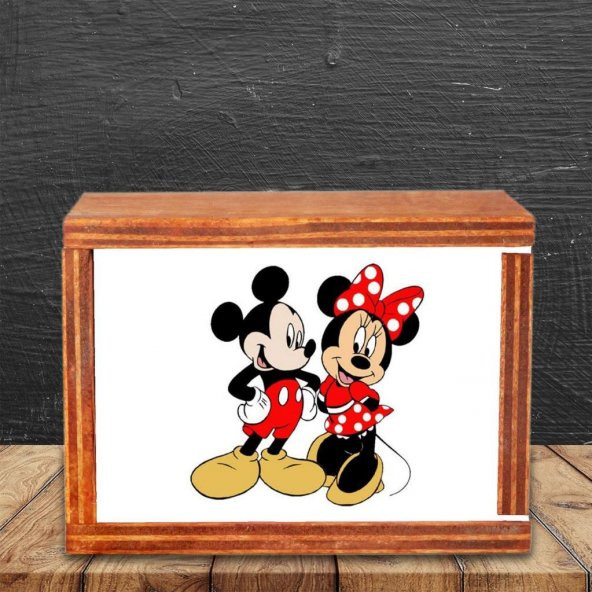 Mickey Mouse Ve Minnie Mouse Ahşap Doğal Kutulu Kupa 2 - 2