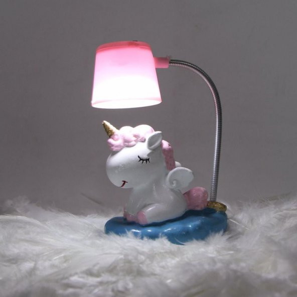 Sevimli Ponçik Pembe Unicorn Masa Gece Lambası Pembe Işıklı Unicorn Biblo - 2