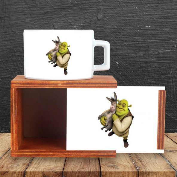 Shrek Ve Eşek Ahşap Doğal Kutulu Kupa - 2