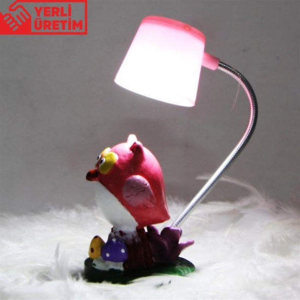 Yalnızlık Çeken Pembe Baykuş Pembe Masa Gece Lambası Işıklı Biblo - 2