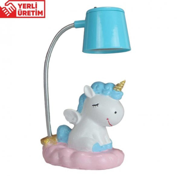 Sevimli Ponçik Mavi Unicorn Masa Gece Lambası Mavi Işıklı Unicorn Biblo