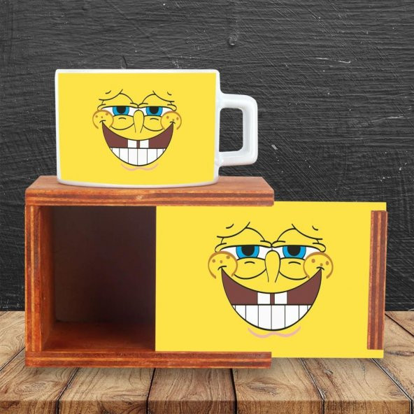 Sünger Bob Ahşap Doğal Kutulu Kupa - 2