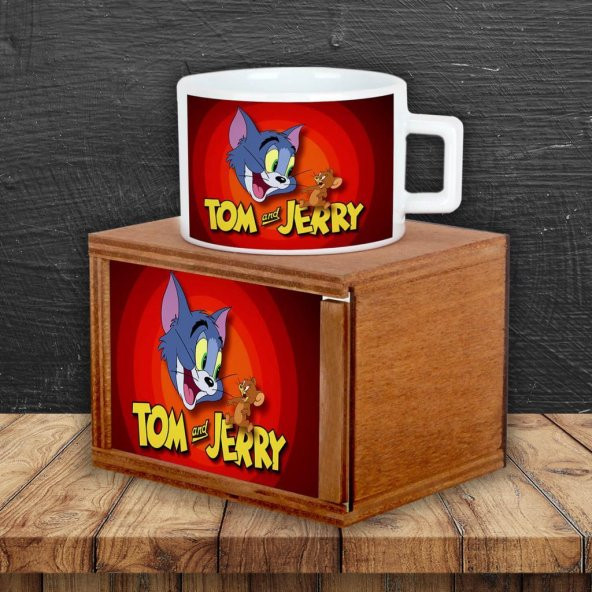 Tom Ve Jerry Ahşap Doğal Kutulu Kupa