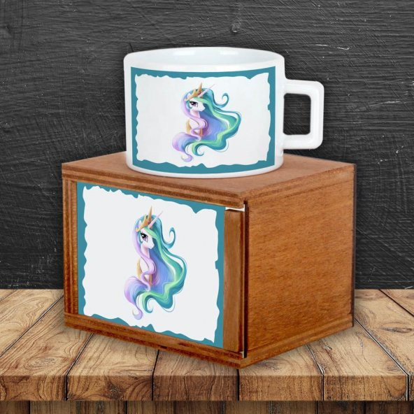 Tatlı Unicorn Ahşap Doğal Kutulu Kupa