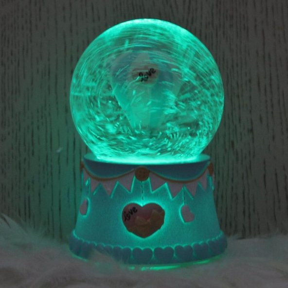 Mutluluğa Ve Sevgiliye Uçan Mavi Balon Su Küresi Orta Boy Işıklı Müzikli Kar Küresi - 2