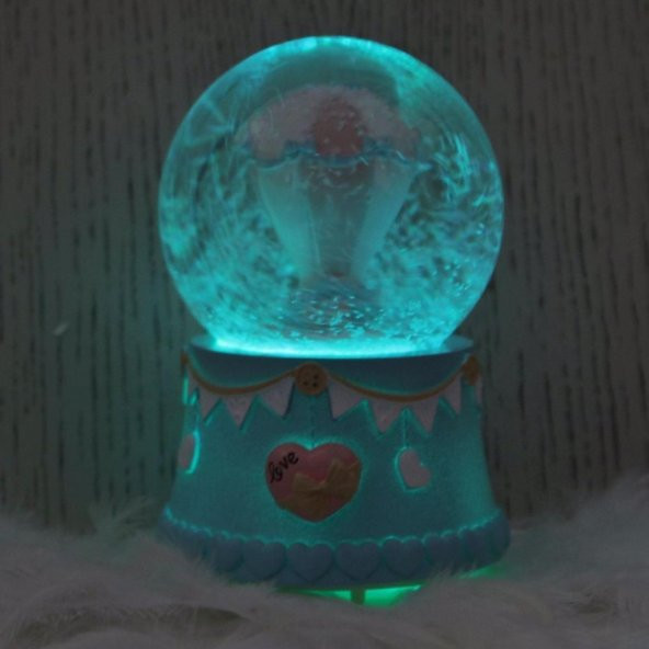 Mutluluğa Ve Sevgiliye Uçan Pembe Balon Su Küresi Orta Boy Işıklı Müzikli Kar Küresi - 2