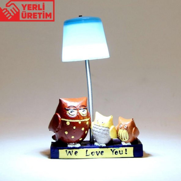 Baykuş Ailesi Masa Gece Lambası Işıklı Biblo Mavi - 2