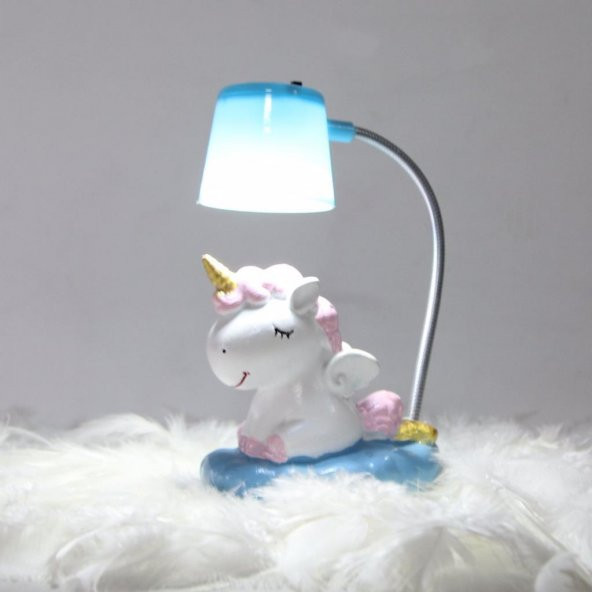 Sevimli Ponçik Pembe Unicorn Masa Gece Lambası Mavi Işıklı Unicorn Biblo - 2