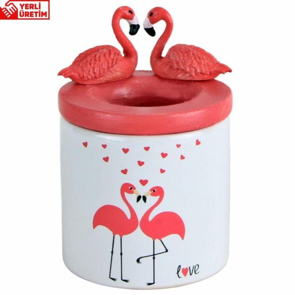 Flamingo Baskılı Kalemlik Flamingoların Aşkı Biblolu Seramik Kalemlik