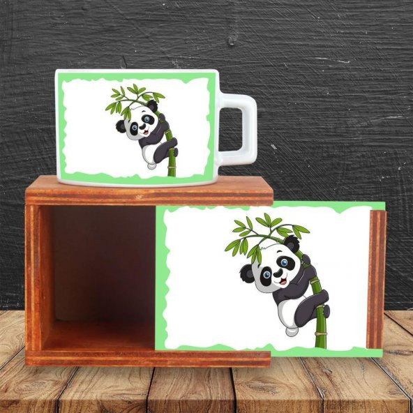 Afacan Panda Ahşap Doğal Kutulu Kupa Sevimli Panda - 2
