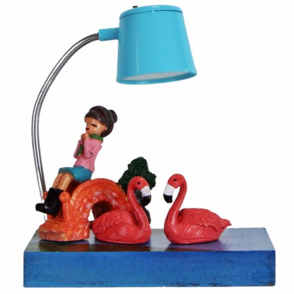 Flamingoları İzleyen Sevimli Kız Işıklı Biblo Masa Gece Lambası