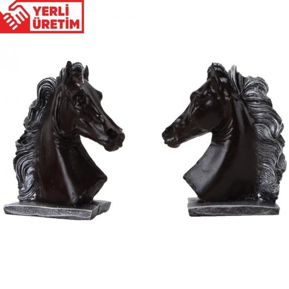 Kahverengi At Dekoratif İkili Poliüretan Biblo Hediye Seti