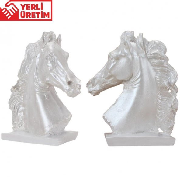 Beyaz At Dekoratif İkili Poliüretan Biblo Hediye Seti