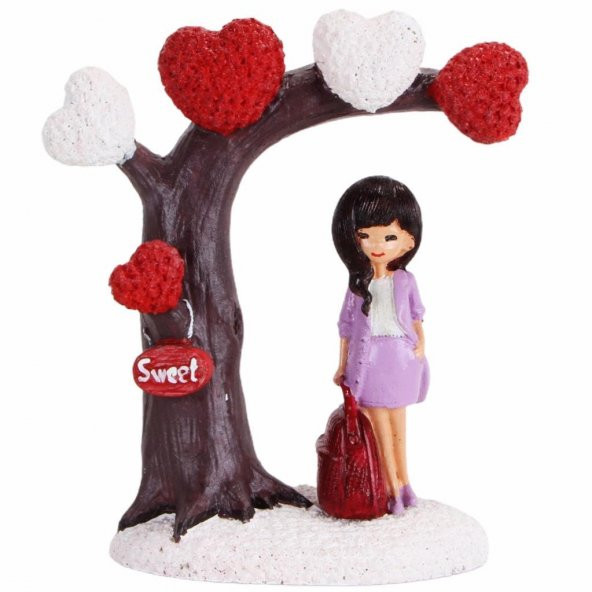 Kalpli Ağaç Altında Sevgilisini Bekleyen Aşık Kız Dekoratif Biblo