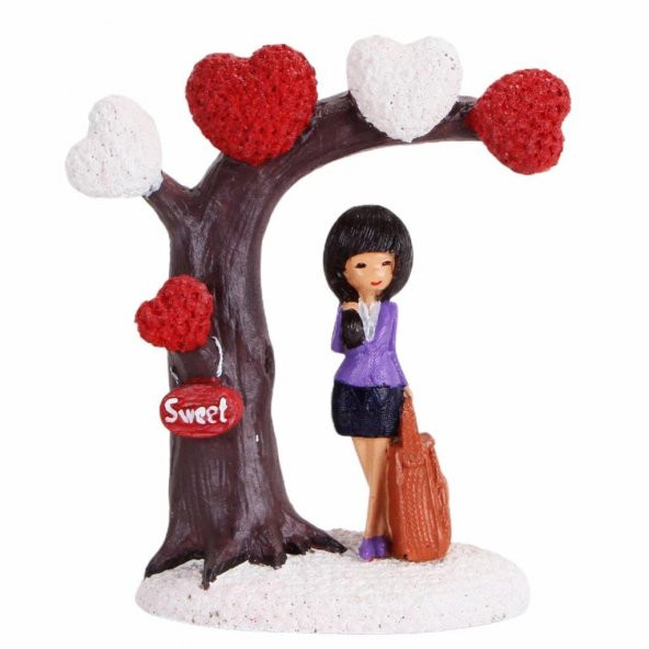 Kalpli Ağaç Altında Sevgilisini Bekleyen Aşık Kız Dekoratif Biblo