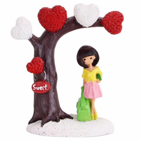 Kalpli Ağaç Altında Sevgilisini Bekleyen Aşık Kız Dekoratif Biblo