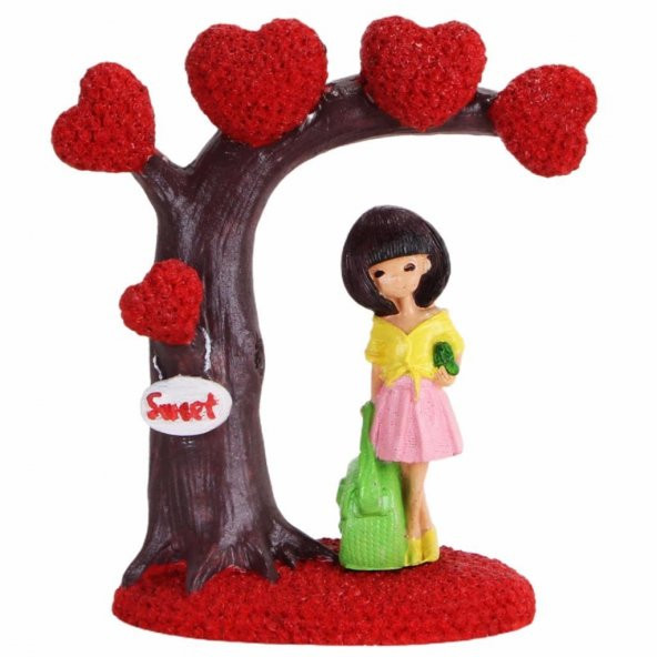 Kalpli Ağaç Altında Sevgilisini Bekleyen Aşık Kız Dekoratif Biblo