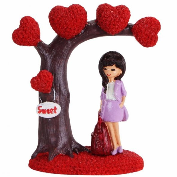 Kalpli Ağaç Altında Sevgilisini Bekleyen Aşık Kız Dekoratif Biblo