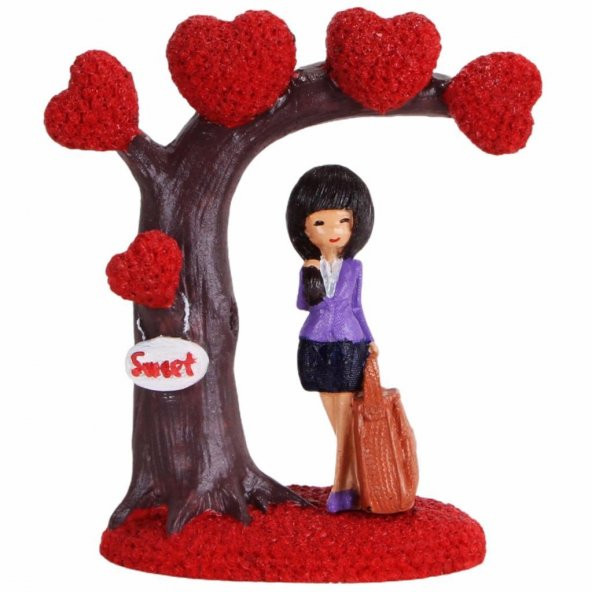 Kalpli Ağaç Altında Sevgilisini Bekleyen Aşık Kız Dekoratif Biblo