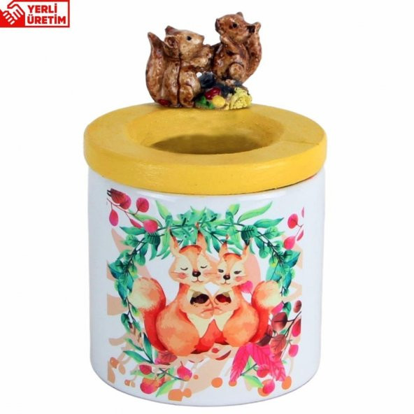 Sevimli Sincap Baskılı Kalemlik Sincapların Aşkı Biblolu Seramik Kalemlik