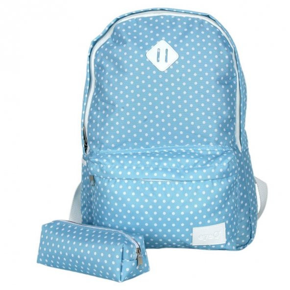 Eye Q Mavi Beyaz Puantiyeli Okul Ve Seyahat Sırt Çantası Kalemlik Hediyeli