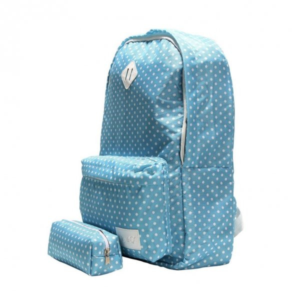 Eye Q Mavi Beyaz Puantiyeli Okul Ve Seyahat Sırt Çantası Kalemlik Hediyeli - 2