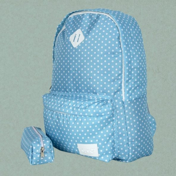 Eye Q Mavi Beyaz Puantiyeli Okul Ve Seyahat Sırt Çantası Kalemlik Hediyeli - 3