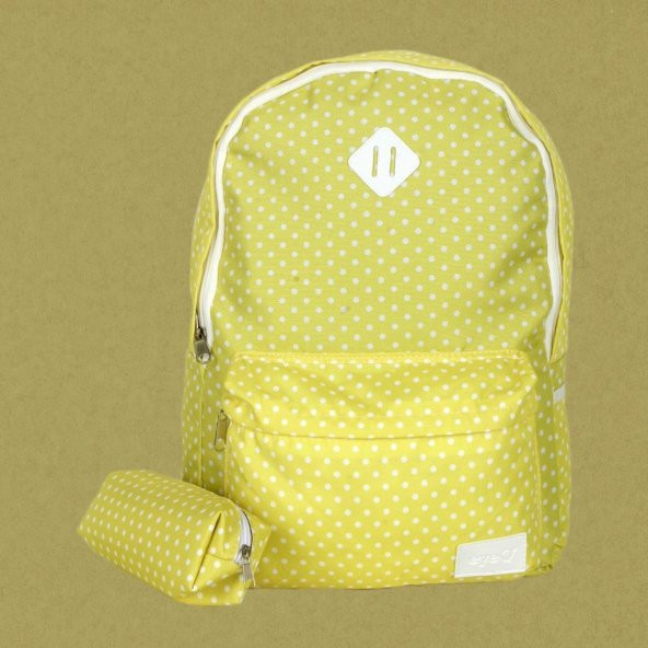 Eye Q Sarı Beyaz Puantiyeli Okul Ve Seyahat Sırt Çantası Kalemlik Hediyeli - 2