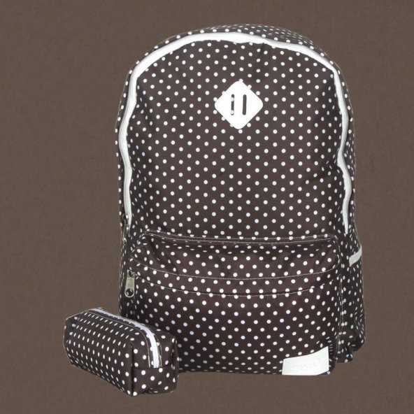 Eye Q Kahve Beyaz Puantiyeli Okul Ve Seyahat Sırt Çantası Kalemlik Hediyeli - 2