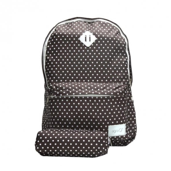 Eye Q Kahve Beyaz Puantiyeli Okul Ve Seyahat Sırt Çantası Kalemlik Hediyeli - 3