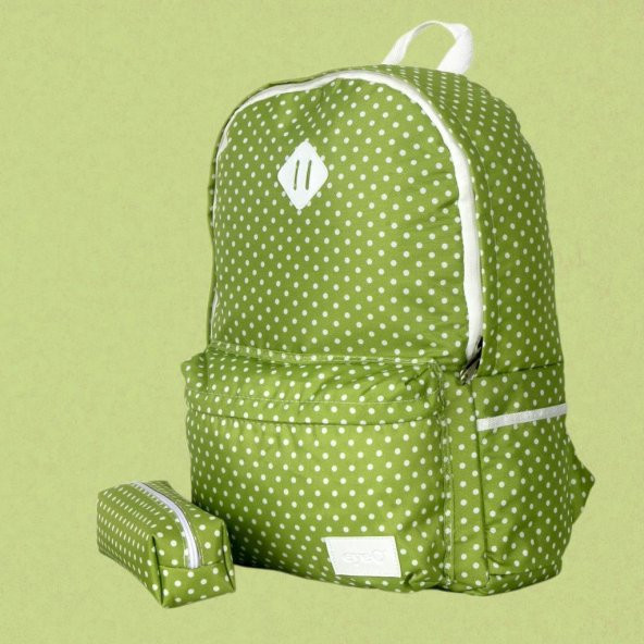 Eye Q Yeşil Beyaz Puantiyeli Okul Ve Seyahat Sırt Çantası Kalemlik Hediyeli - 3