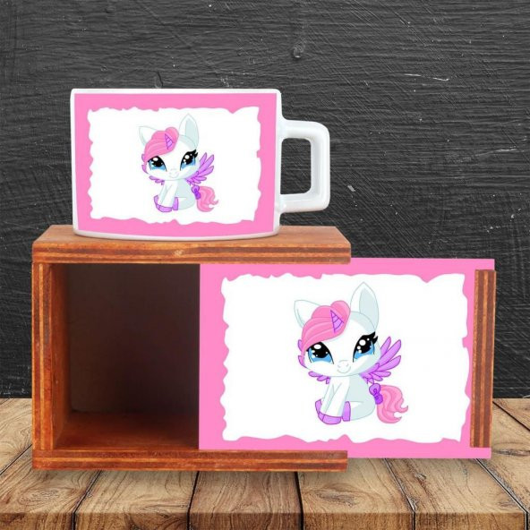 Sevimli Papcik Unicorn Ahşap Doğal Kutulu Kupa - 2