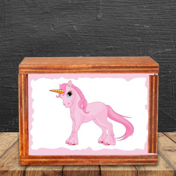 Pembe Unicorn Ahşap Doğal Kutulu Kupa - 3