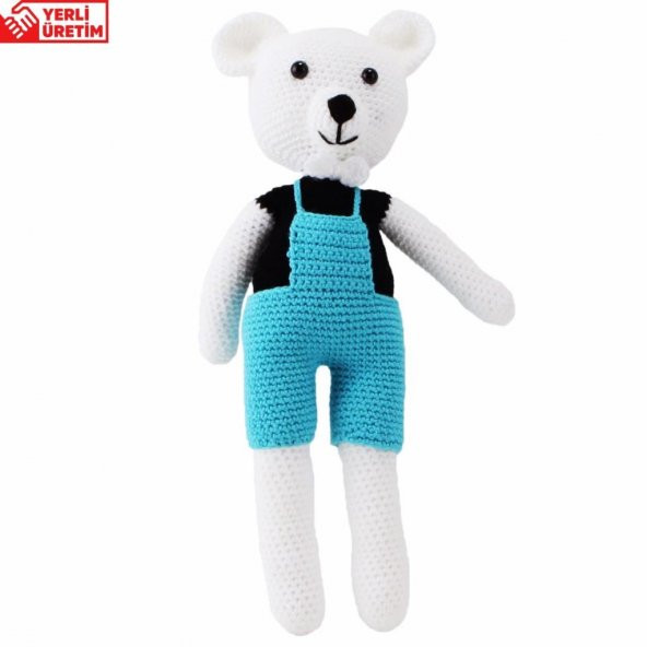 Amigurumi Organik El Örgüsü Sevimli Mavi Tulumlu Ayıcık