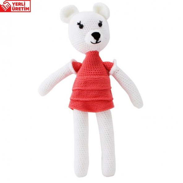 Amigurumi Organik El Örgüsü Sevimli Pembe Beyaz Ayıcık