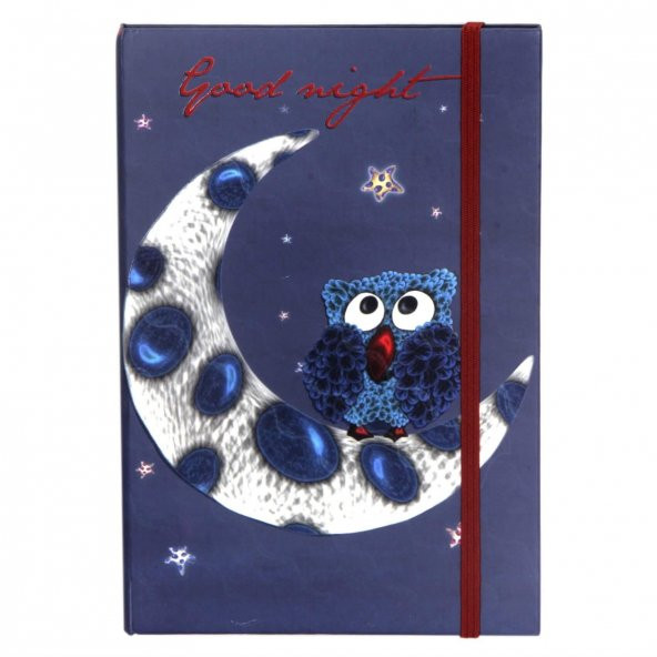 Baykuş Lacivert Sert Kapak Lastikli Defter