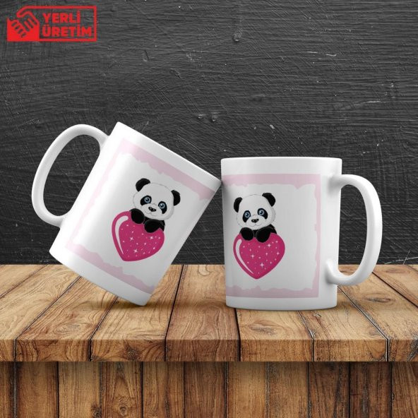 Kişiye Özel Kalp Tutan Masum Panda Kupa