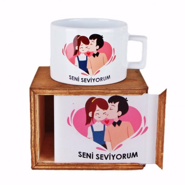 Seni Seviyorum Doğal Ahşap Kutulu Kupa Sevgiliye Hediye