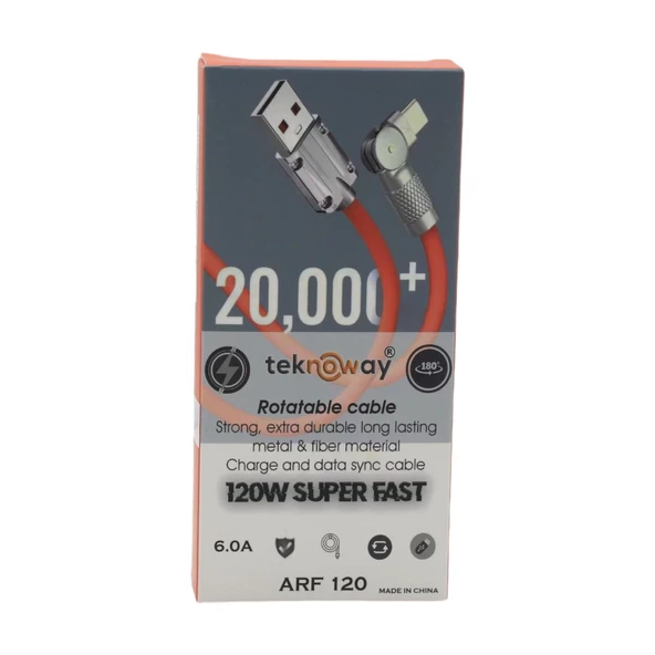 TEKNOWAY LIGHTNING 120W HIZLI ŞARJ KABLOSU TURUNCU - Resim 4