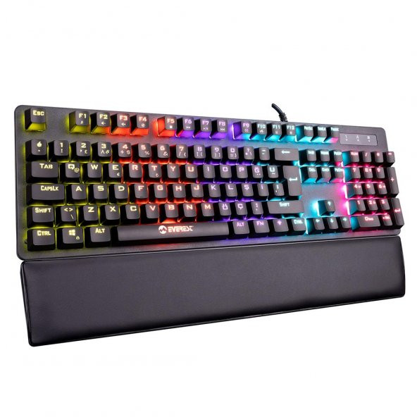 Everest KB-GX7 Bluesky Full Rainbow 9 Renk Mavi Switch Deri Bilek Destekli Mekan - 3